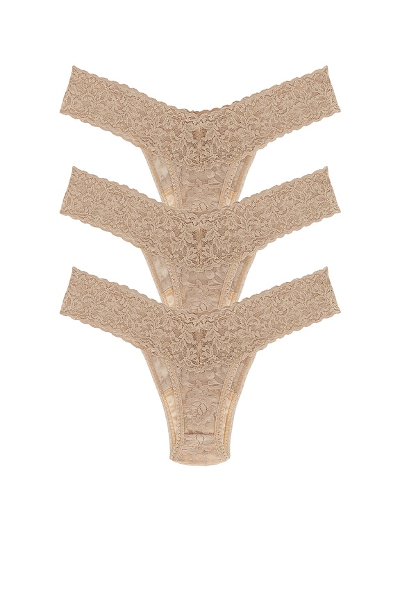 view 2 of 6 Signature Lace Low Rise Thong Three Pack in Chai