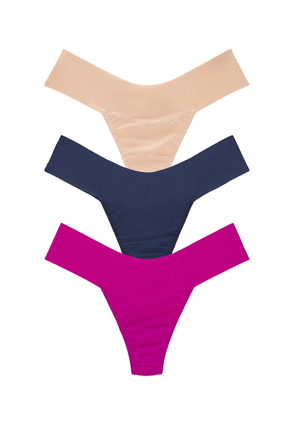 view 1 of 2 Low Rise Thong 3 Pack in Nightshade, Taupe, & Hot Fuschia
