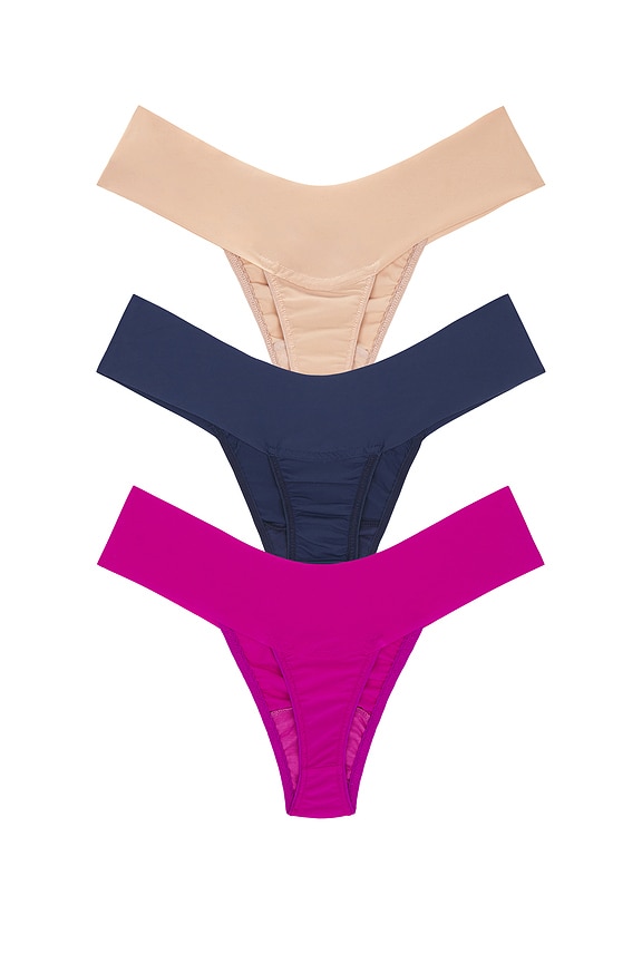 view 2 of 2 Low Rise Thong 3 Pack in Nightshade, Taupe, & Hot Fuschia