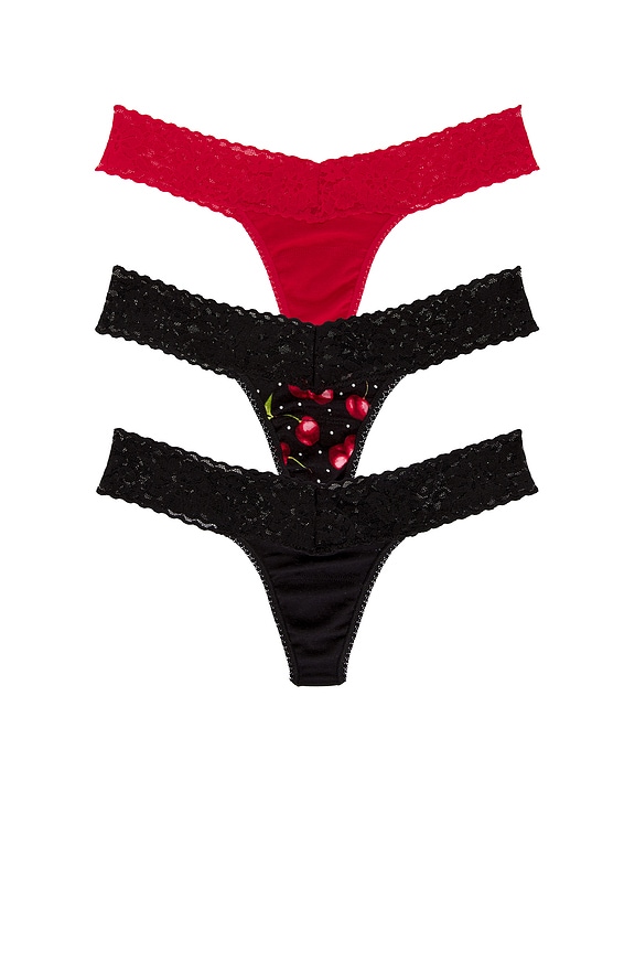 view 1 of 2 3 Low Rise Thongs in Black & Cherry Bomb & Red
