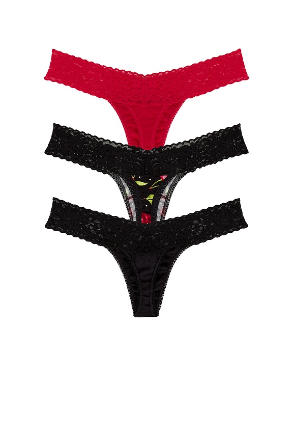 view 2 of 2 3 Low Rise Thongs in Black & Cherry Bomb & Red