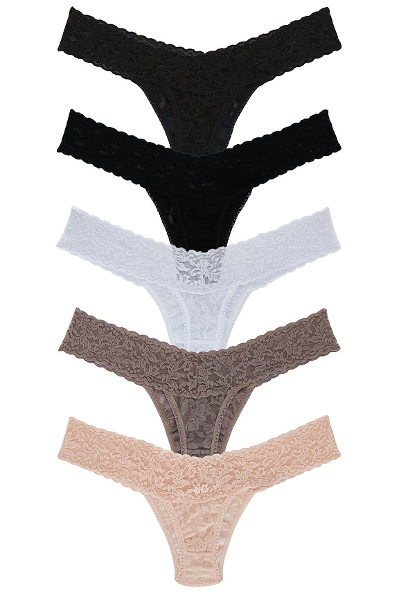 view 2 of 2 Signature Lace Low Rise Thong 5 Pack in Taupe,sleep In Grey,grey Mist, Dusk & Black