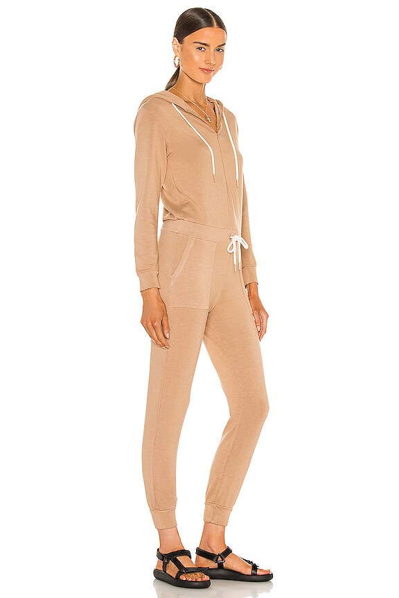 view 2 of 3 Supersoft Fleece Hooded Jumpsuit in Latte