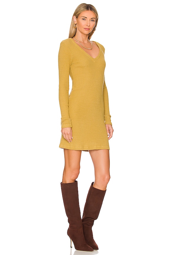 view 2 of 3 Brushed Thermal Deep V Mini Dress in Golden Olive