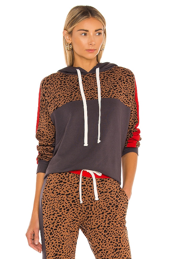 view 1 of 4 Supersoft Fleece Print Block Pullover Hoody in Leopard & Faded Black