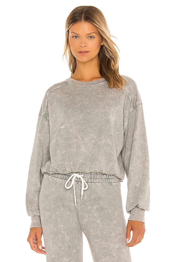 MONROW Stone Wash Seamed Relax Sweatshirt in Gunmetal | REVOLVE