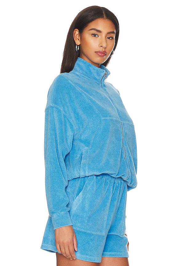 view 2 of 4 Terry Cloth Track Zip Up Hoodie in Sky Blue