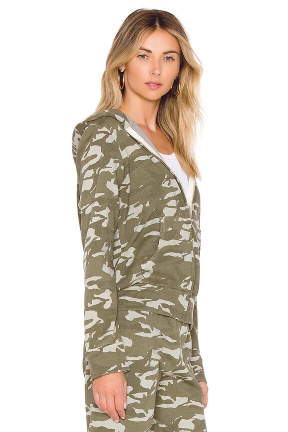 view 2 of 4 Two Tone Camo Zip Up Hoodie in Olive