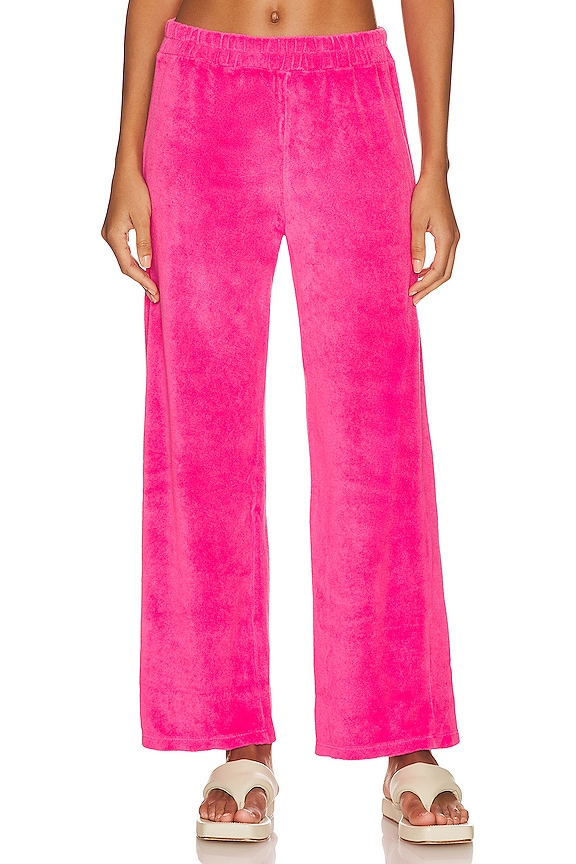 MONROW Terry Cloth Flare Sweat Pant in Azalea | REVOLVE