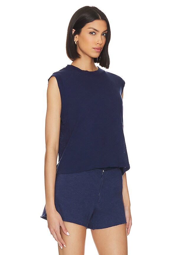 view 2 of 4 Linen Muscle Tank in Navy Blue