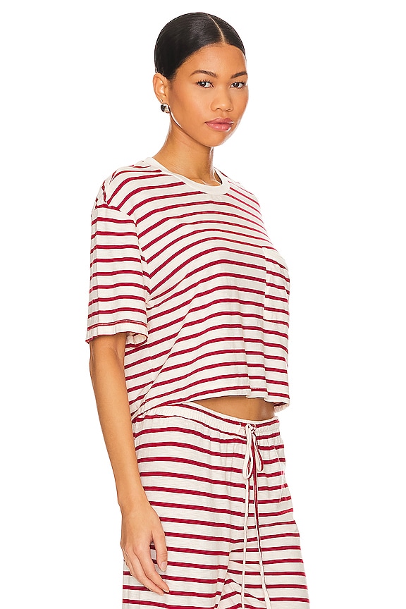 view 2 of 5 STRIPE JERSEY 크랍 포켓 티 in Red Stripe