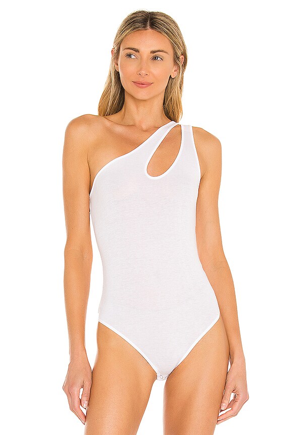 view 2 of 5 Cut Out Shoulder Bodysuit in White