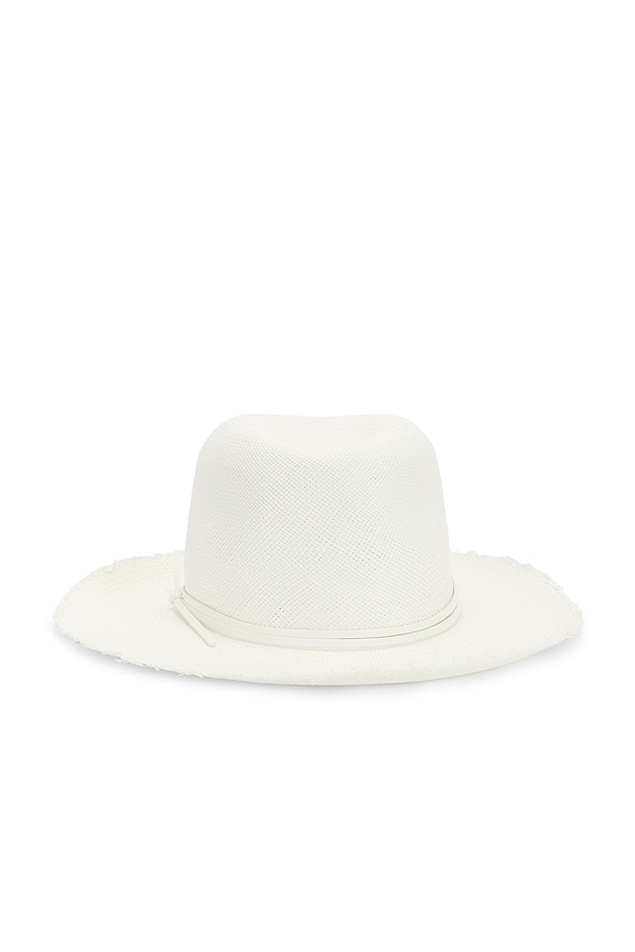 view 1 of 2 Fringed Pammy Panama Fedora Hat in Bleach & White