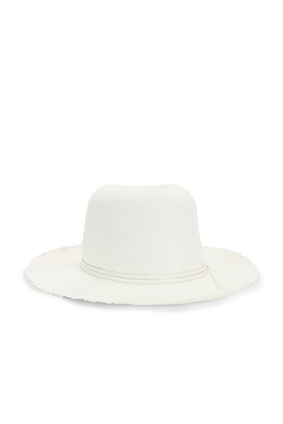 view 2 of 2 Fringed Pammy Panama Fedora Hat in Bleach & White