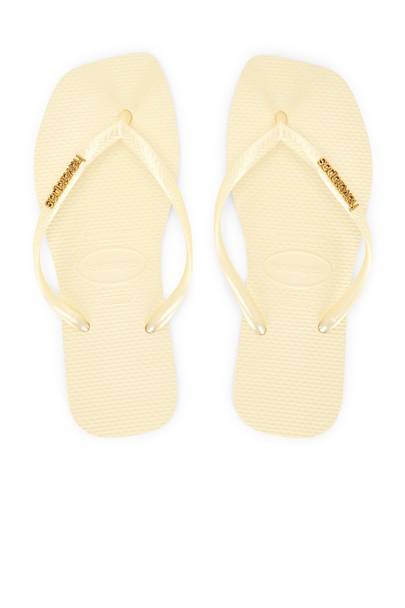 view 1 of 5 Slim Square Logo Metallic Sandal in Buttercream