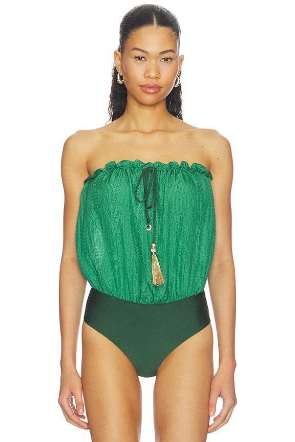 view 2 of 5 TOP SIN TIRANTES BANDEAU SILK in Green