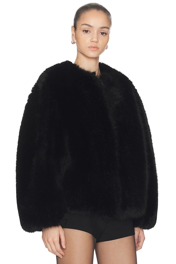 view 2 of 6 Long Hair Faux Fur Bomber in Black