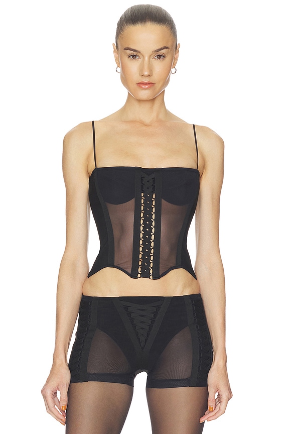 view 1 of 6 Layered Lace Up Corset Top in Black