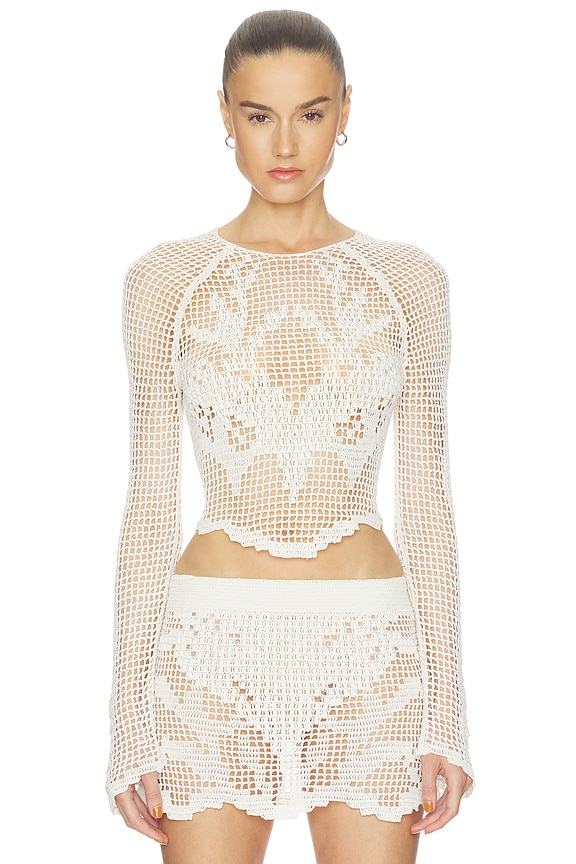view 1 of 7 Crochet LS Top in Ivory