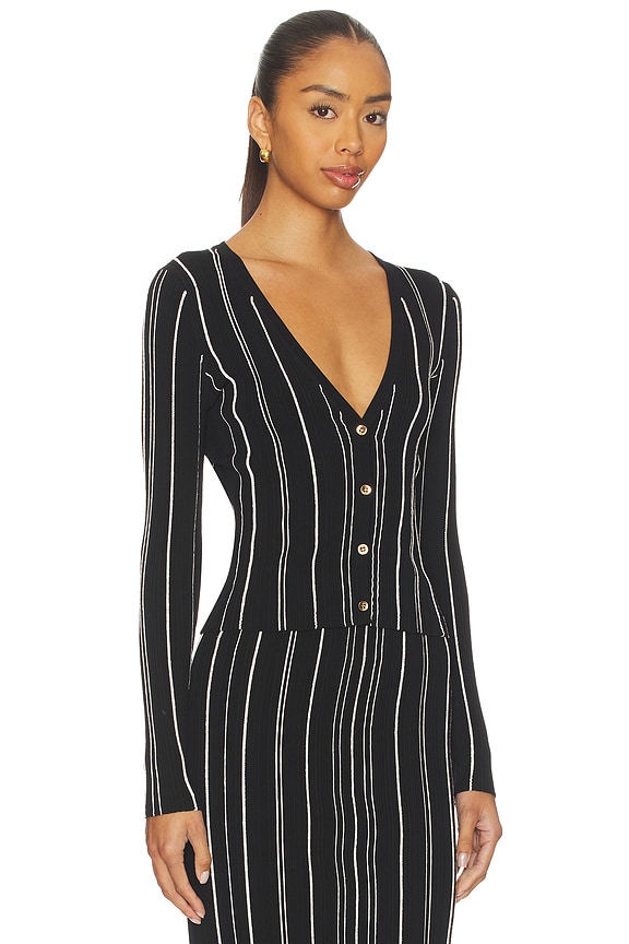 view 2 of 5 Pearl Cardigan in Black Ivory Stripe