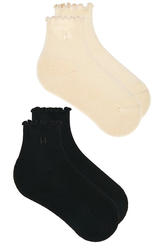 view 2 of 3 2 Pack Ruffle Sock in Black & Oat Milk