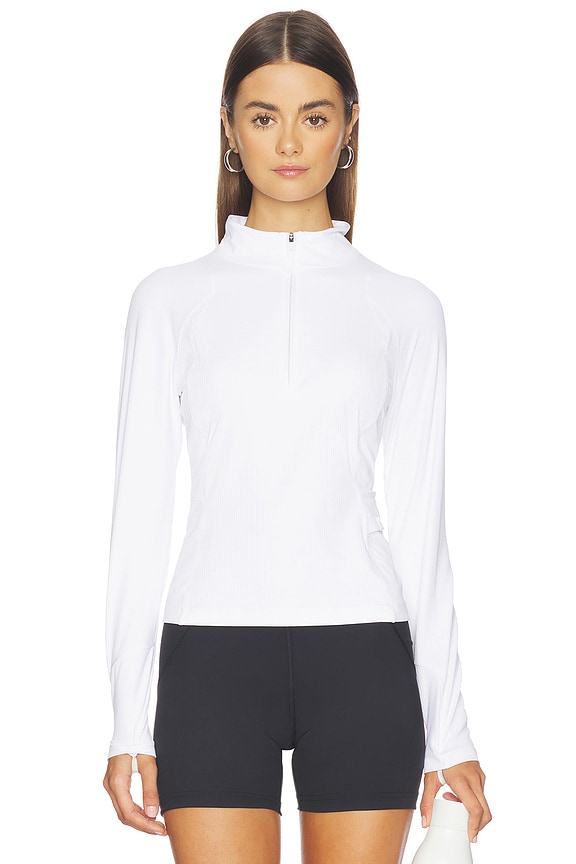 view 1 of 4 Julie Ribbed 1/4 Zip Top in White With Lunar Rock Stitching