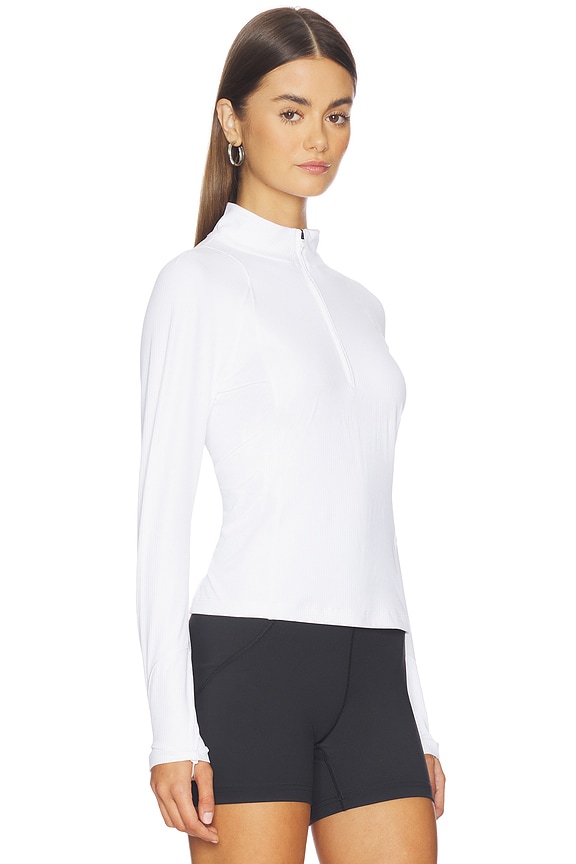 view 2 of 4 Julie Ribbed 1/4 Zip Top in White With Lunar Rock Stitching