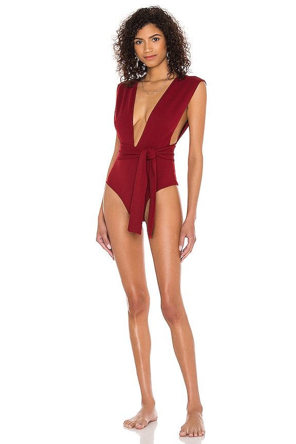 view 1 of 4 Crepe V One Piece in Burgundy