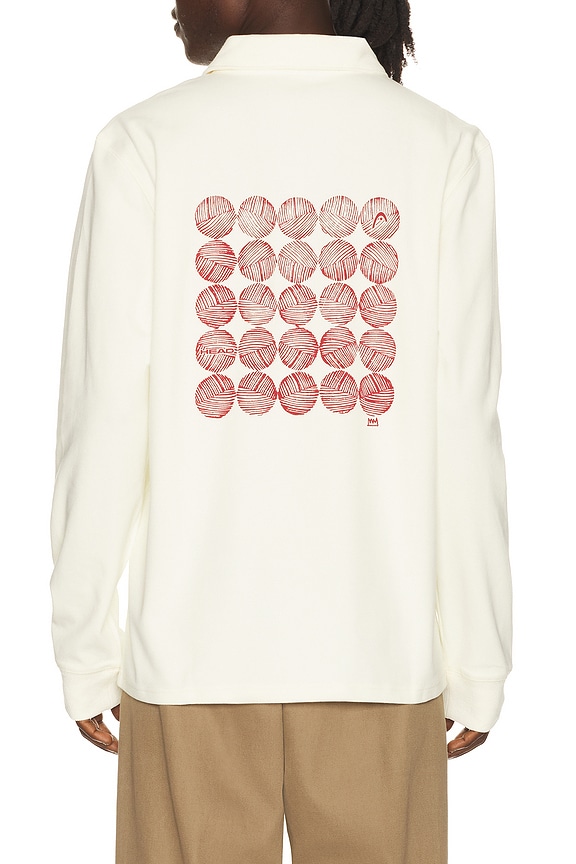 view 2 of 4 Thermal Henley Polo in Red & Cream