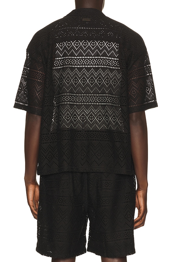 view 2 of 5 Pointelle Crochet Camp Collar Shirt in Black