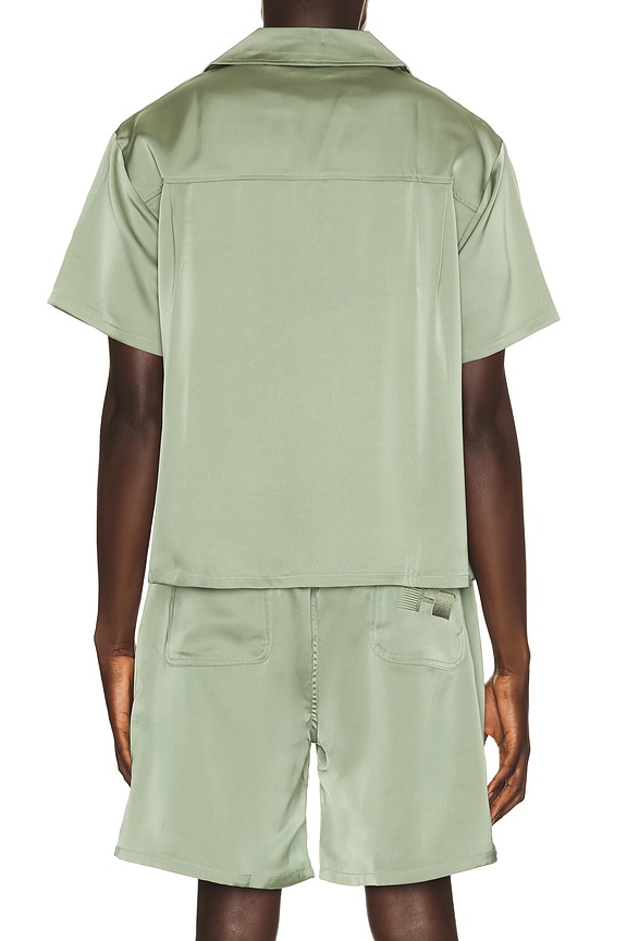 view 2 of 5 Satin Chest Logo Camp Collar Shirt in Sage