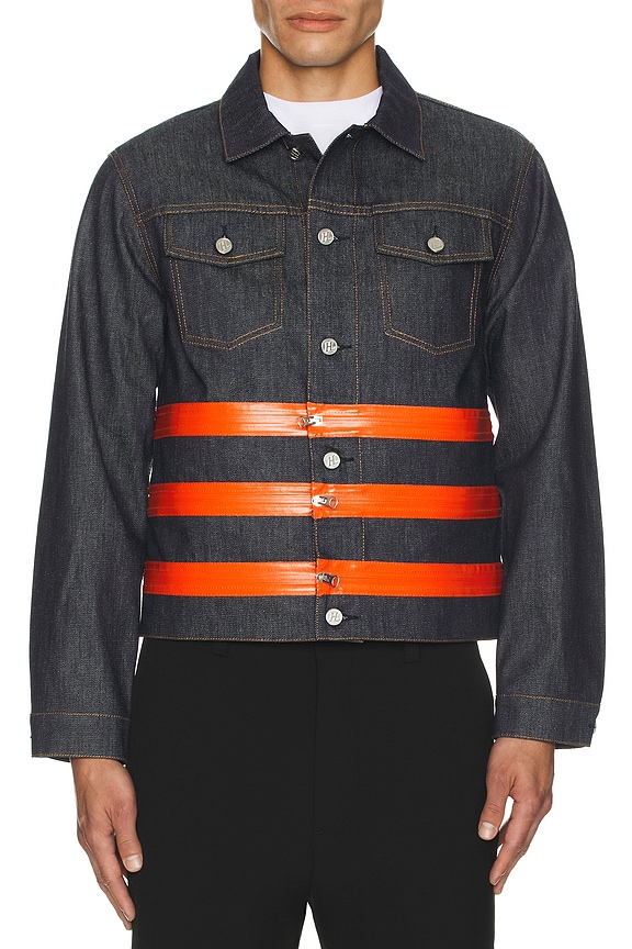 view 2 of 5 3 Zip Trucker Denim Jacket in Undone Indigo in Raw Indigo