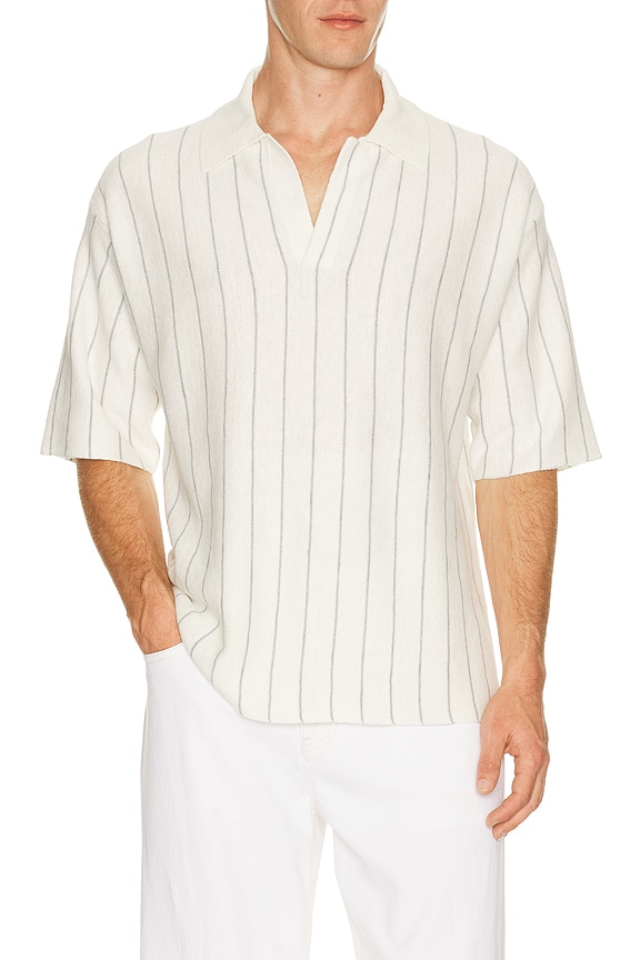 view 1 of 4 Short Sleeve Stripe Polo. in White & Grey Stripe