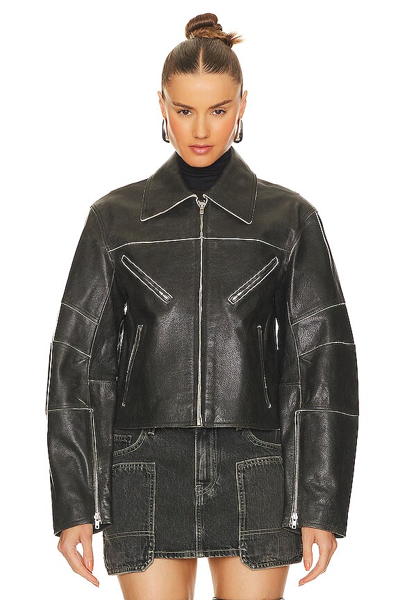 view 2 of 5 Leather Biker Jacket in Black
