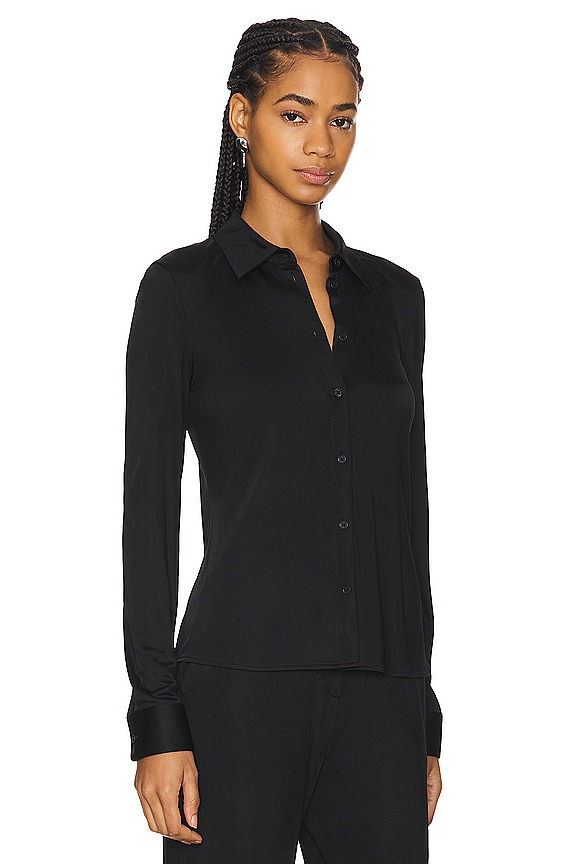 view 2 of 4 Fluid Button Up Blouse in Black