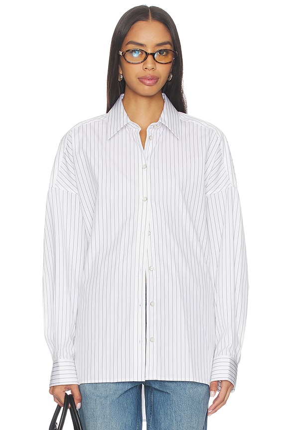 view 2 of 5 Placket Cinch Shirt in White & Navy