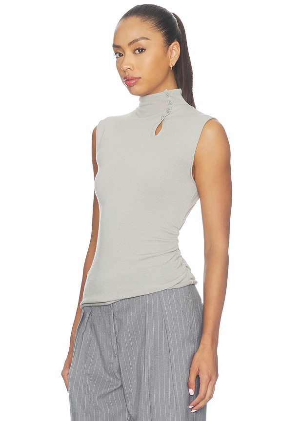 view 2 of 4 Button Sleeveless Top in Light Grey