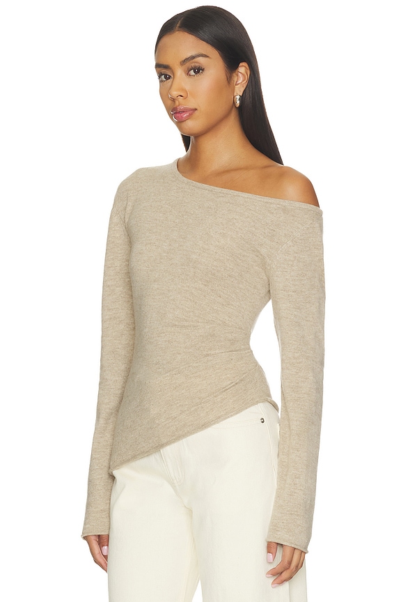 view 2 of 4 Draped Asym Top in Oatmeal Melange