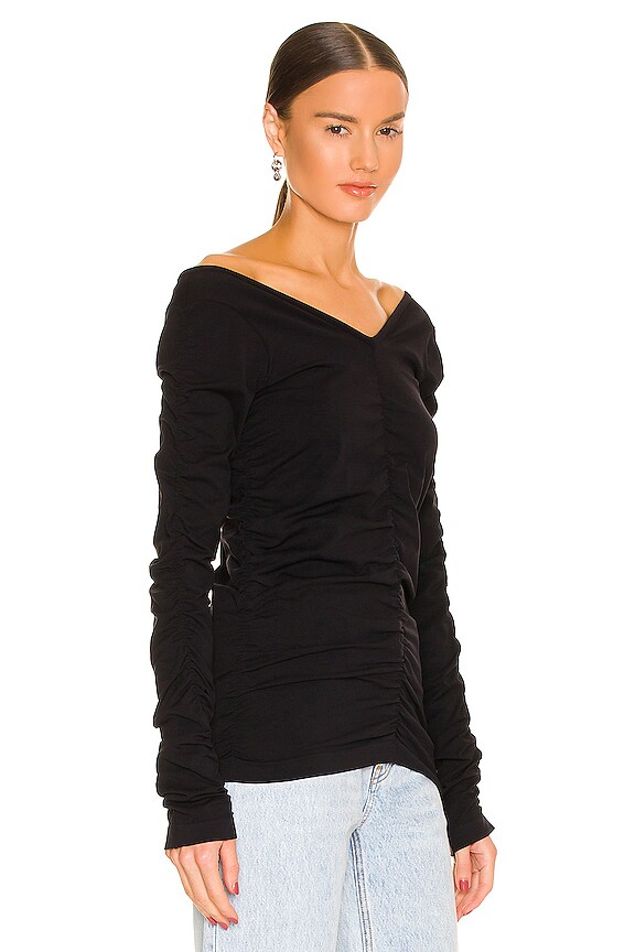view 2 of 4 Ruched V Neck Top in Black