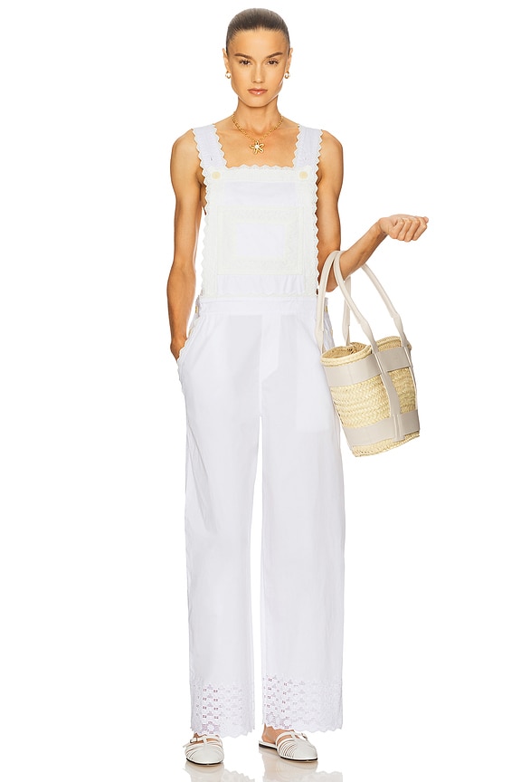 view 2 of 5 The Summer Overalls With Vintage Swiss Embroidery in White