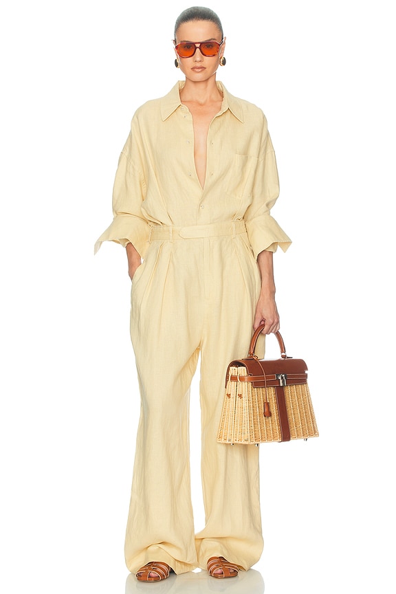 view 2 of 4 COMBINAISON PAPERBAG JUMPSUIT IN WASHED LINEN in Basket Beige