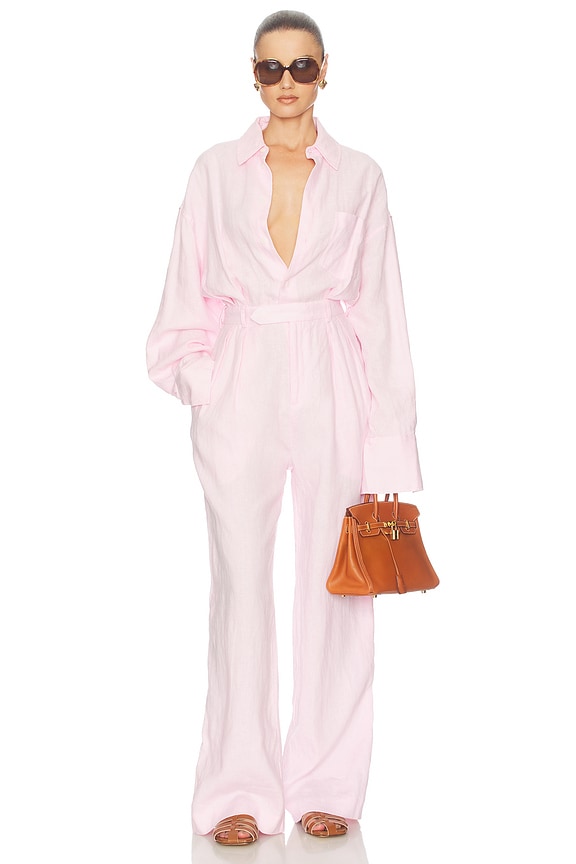 view 2 of 4 COMBINAISON PAPERBAG JUMPSUIT IN WASHED LINEN in Classic Pink