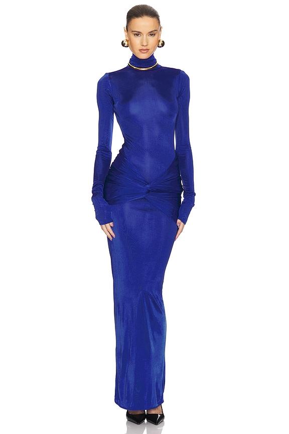 view 2 of 4 Slinky Jersey Sarong Maxi Dress in Royal Blue