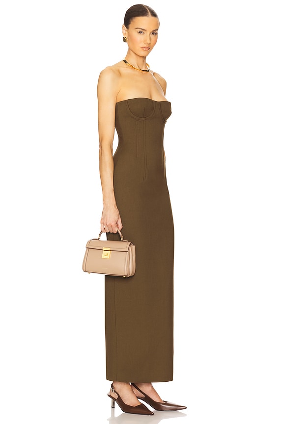 view 2 of 3 The Linear Suiting Dress in Dark Olive