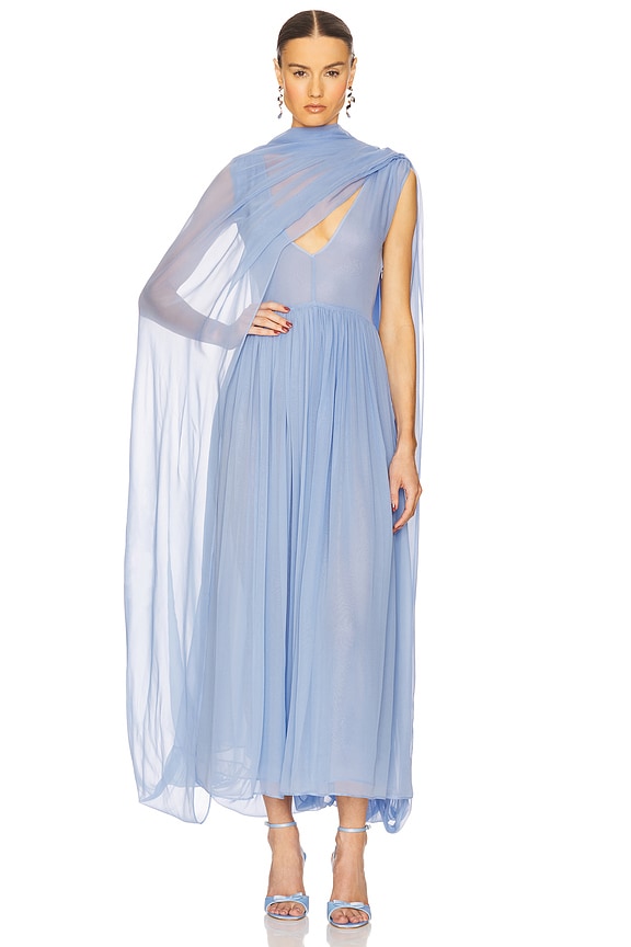 view 2 of 6 The Sabine Dress in Silk Chiffon in Hydrangea Blue