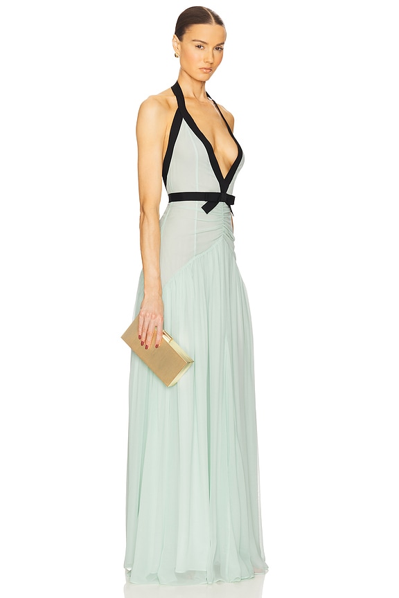view 2 of 3 The Siren Dress in Silk Chiffon in Mint & Black