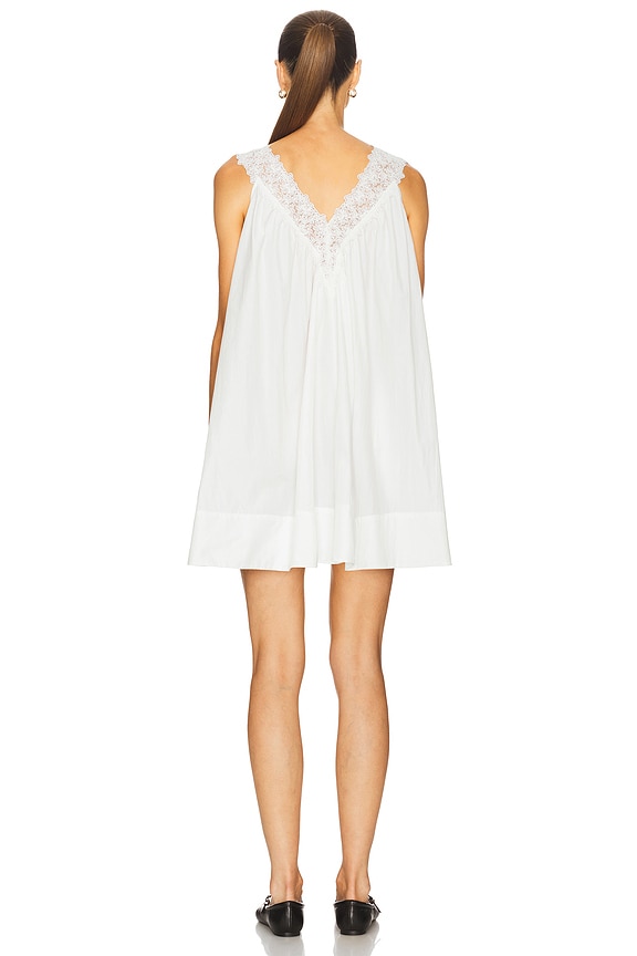 Helsa Mini Dress With Lace in Tech Poplin in White | REVOLVE
