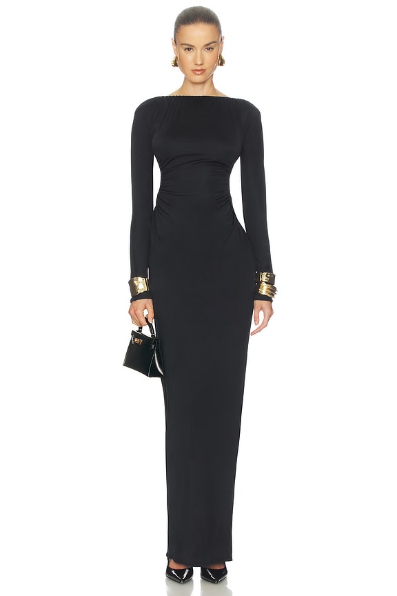 view 2 of 3 The Ruched Open Back Jersey Dress in Black
