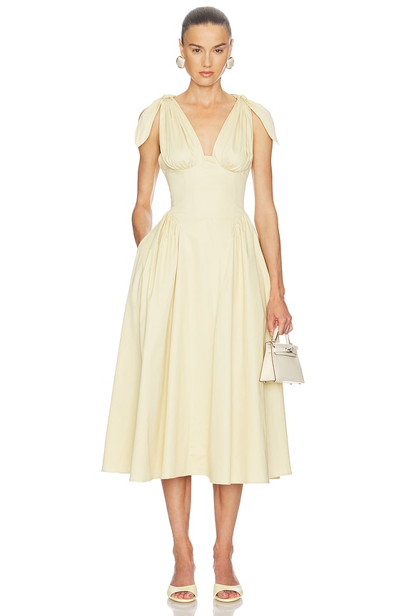 view 1 of 3 Fairweather Midi Dress in Stretch Cotton Sateen in Hay