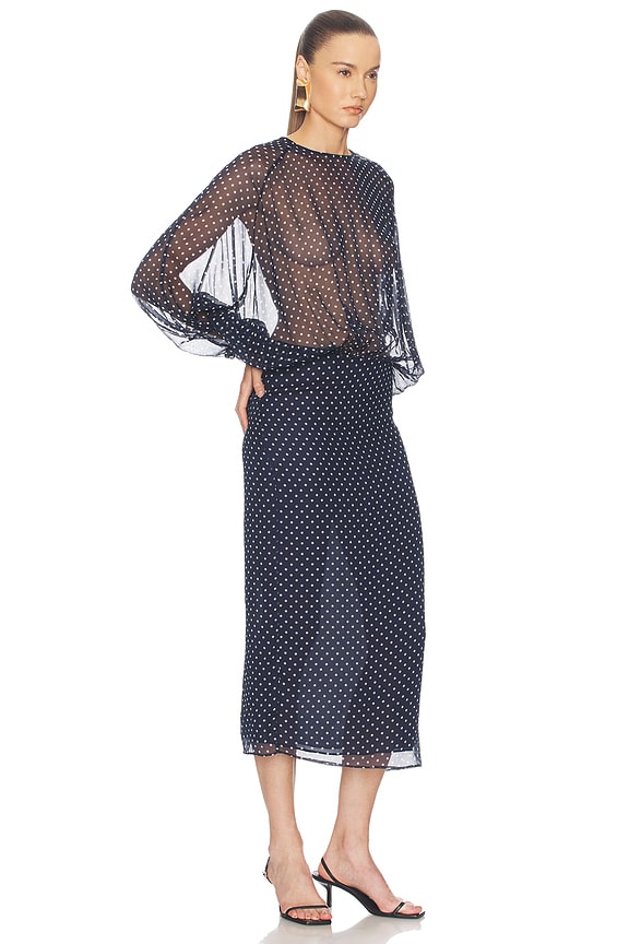 view 2 of 5 VESTIDO THE SABRINA in Navy & Ivory Dot